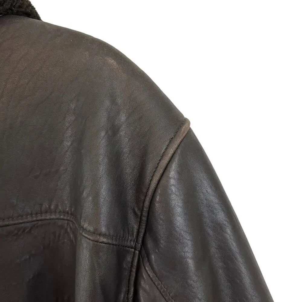 RC Comstock Expedition Aviator Flight Bomber Jacket Brown Leather Faux Fur Lined